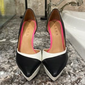 Black and white LAMB heels